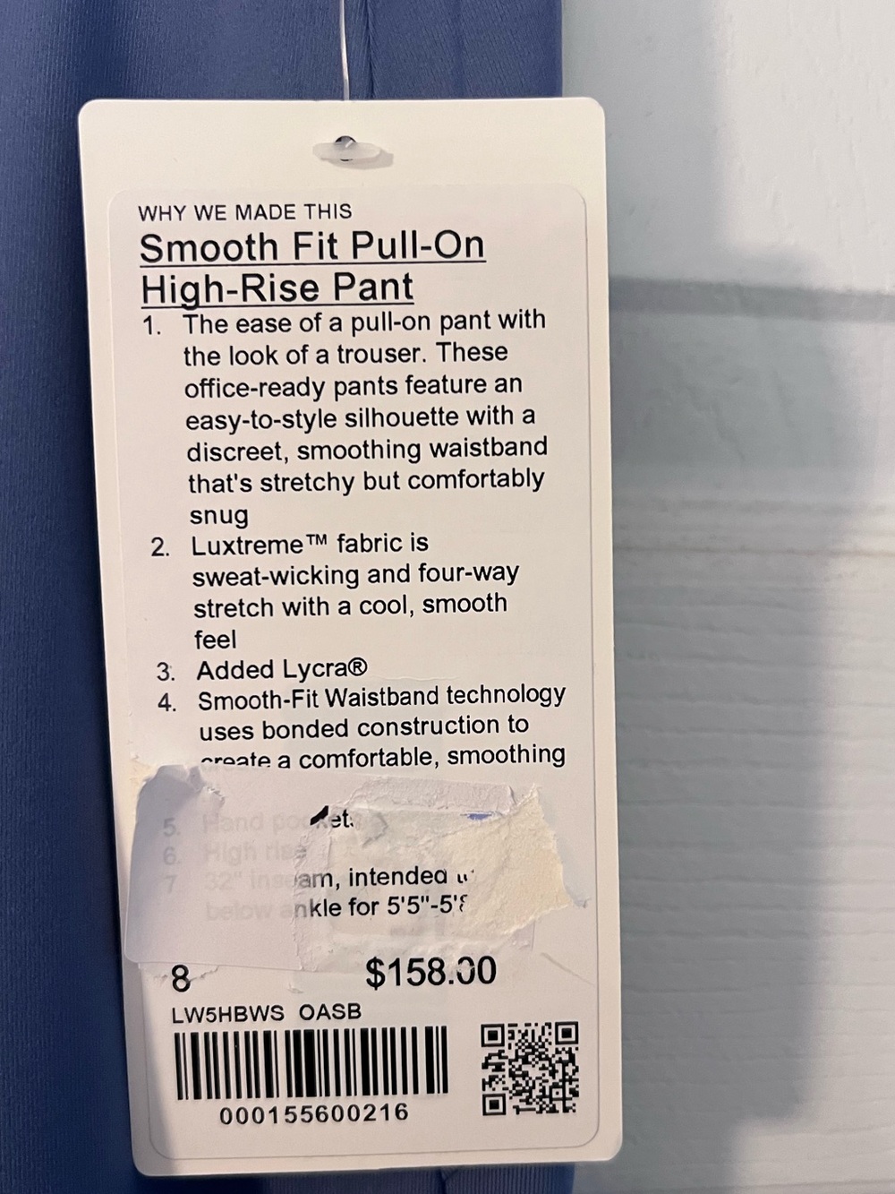 #554 Lululemon NWT Smooth Fit PullOn HR Pant 32” Oasis Blue Sz 8 Office Luxtreme - Picture 3 of 4